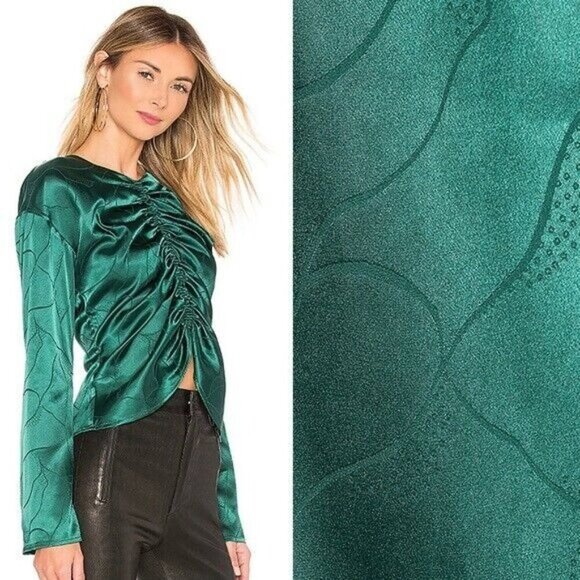 L’Academie The Waylon Satin Ruched Blouse in Rainforest Green Size Small - Picture 1 of 9